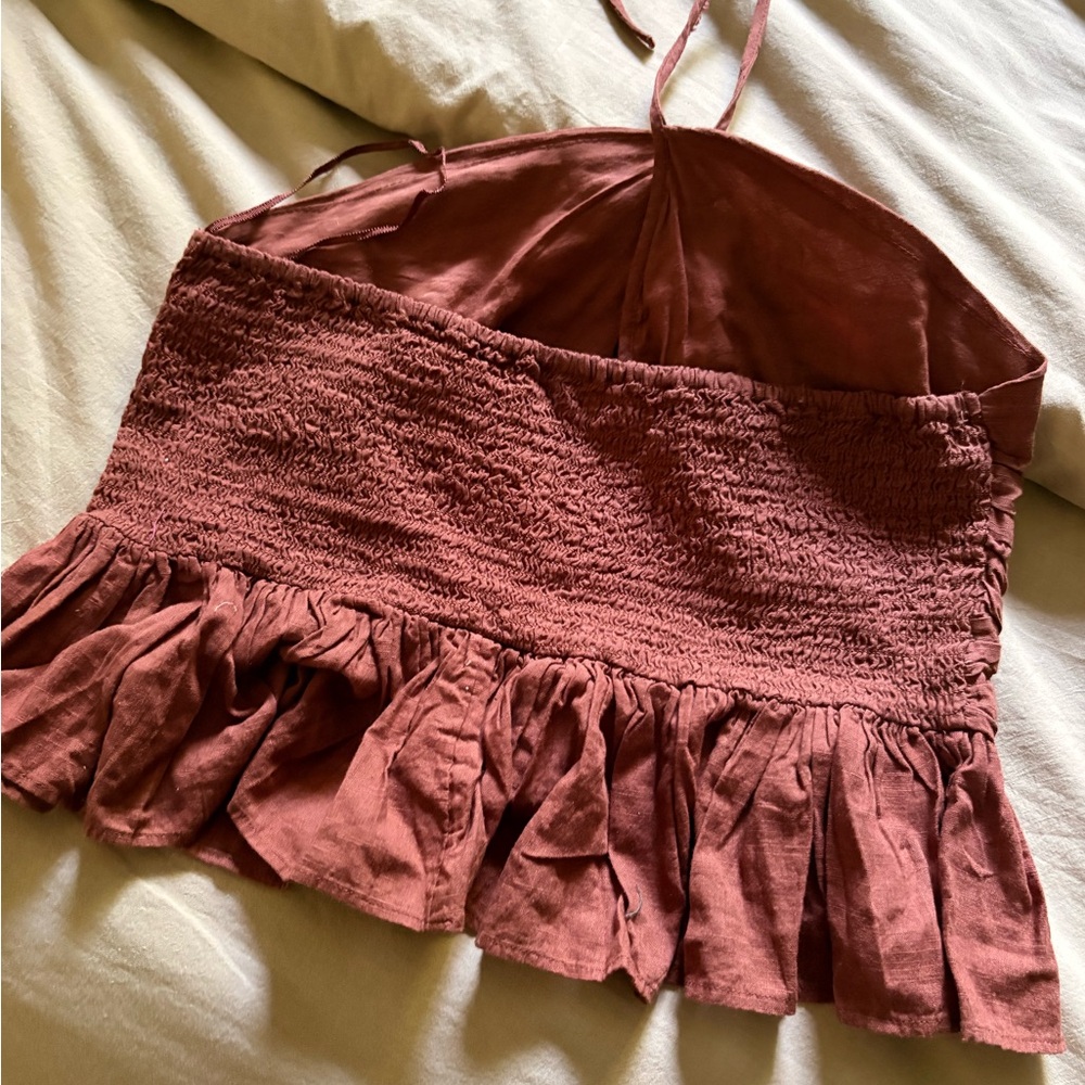 Free People Smocked Ruffle Cami Top in burnt orange